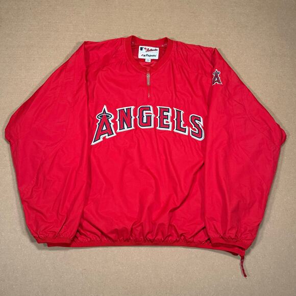 Majestic MLB Los Angeles Angels Pullover Windbreaker Jacket Red XXL Authentic - Picture 2 of 8